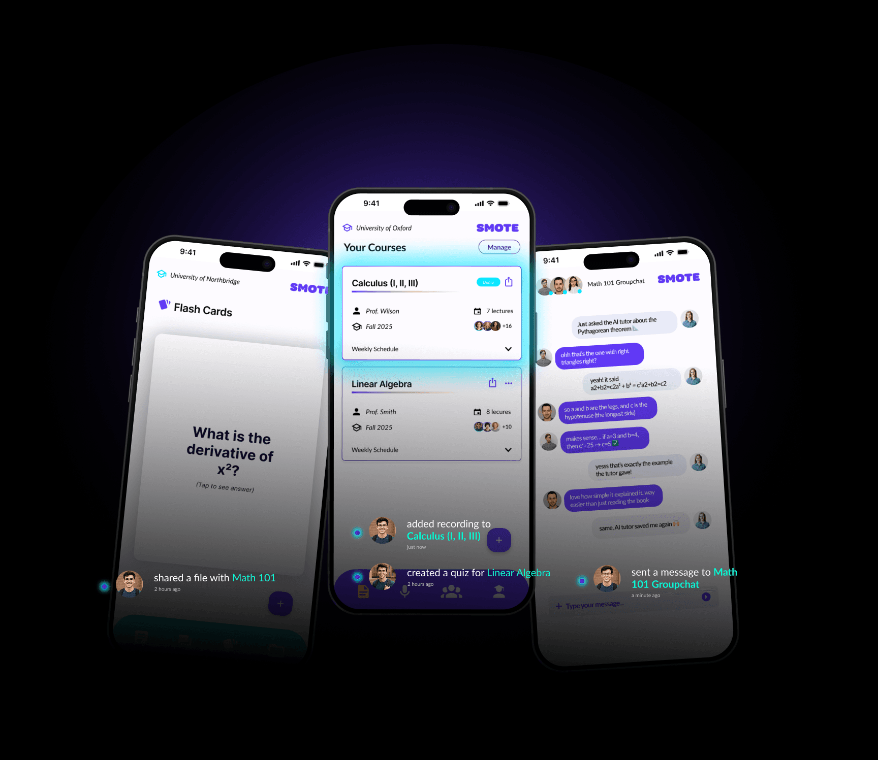 Smote app on three mobile devices